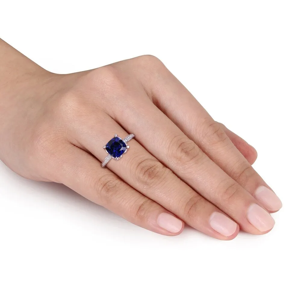 Miadora 10k White Gold Cushion-Cut Created Blue Sapphire and Diamond Ring sold by Zulily product image thumbnail 2