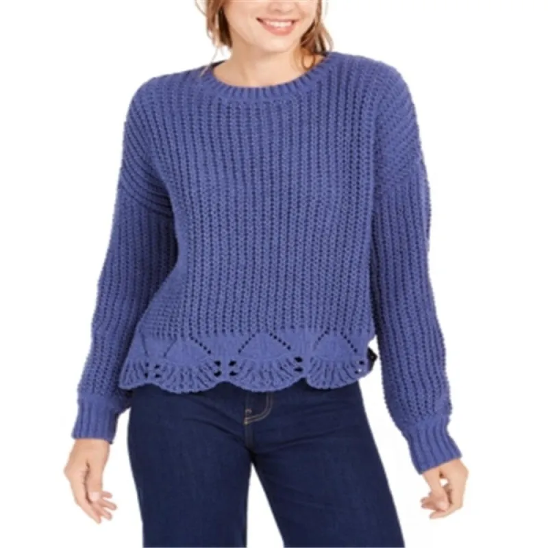 WYNTER Juniors Pointelle Hem Chenille Sweater Blue Size M sold by Zulily