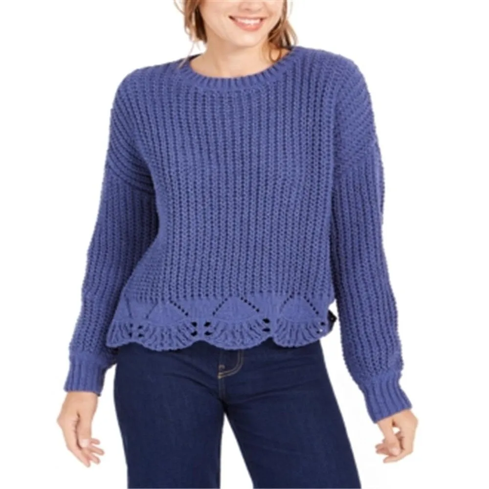 WYNTER Juniors Pointelle Hem Chenille Sweater Blue Size M sold by Zulily