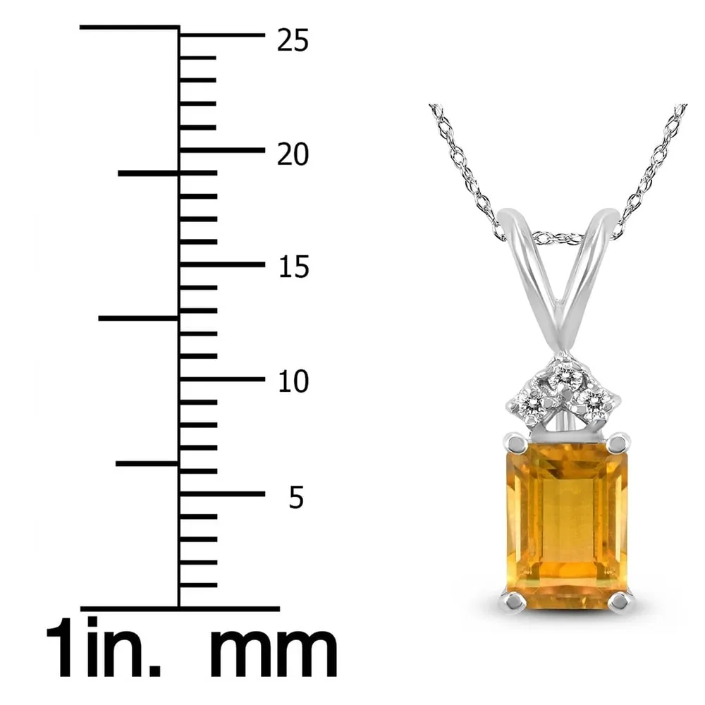 14K White Gold 7x5MM Emerald Shaped Citrine and Diamond Pendant sold by Zulily product image thumbnail 3