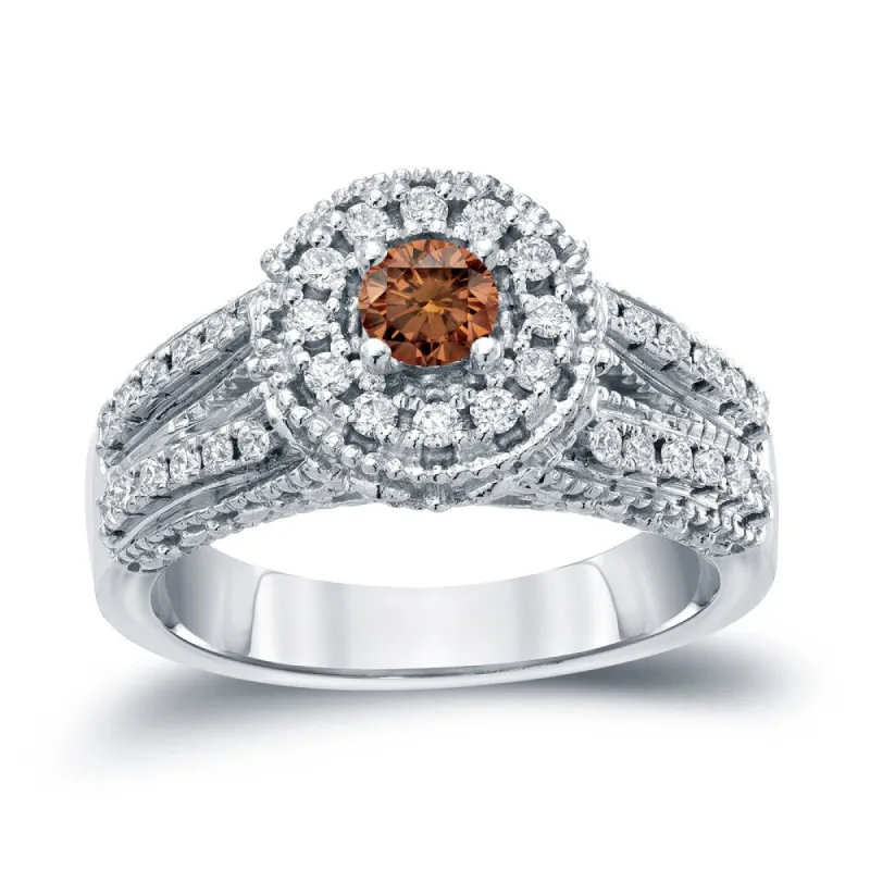 14k Gold Round 3/4ct TDW Brown Diamond with Halo Engagement Ring by Auriya sold by Zulily