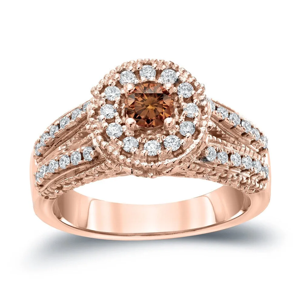 14k Gold Round 3/4ct TDW Brown Diamond with Halo Engagement Ring by Auriya sold by Zulily product image thumbnail 3