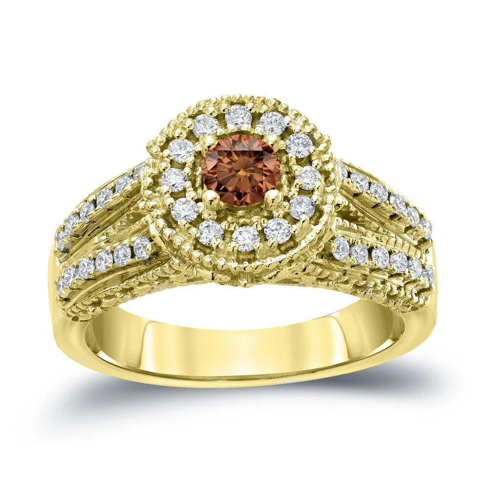 14k Gold Round 3/4ct TDW Brown Diamond with Halo Engagement Ring by Auriya sold by Zulily product image thumbnail 2