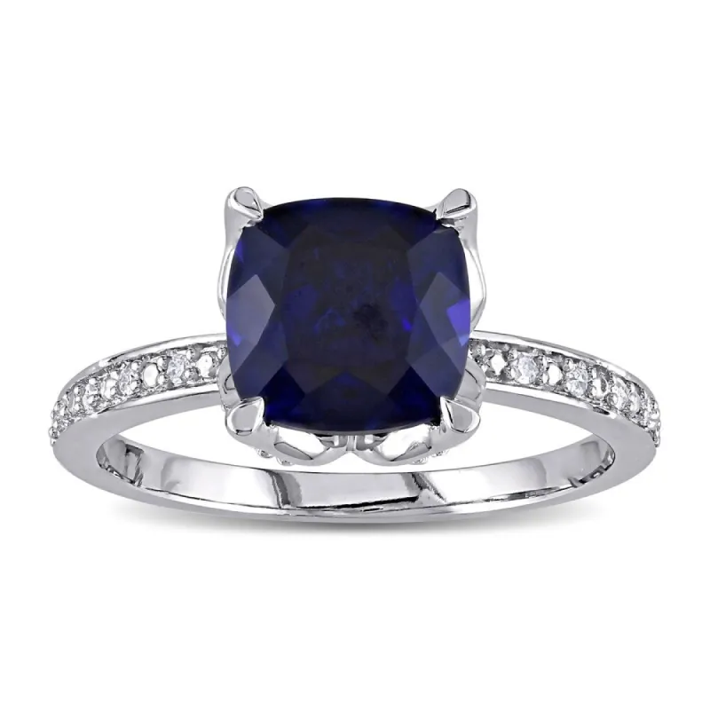 Miadora 10k White Gold Cushion-Cut Created Blue Sapphire and Diamond Ring sold by Zulily