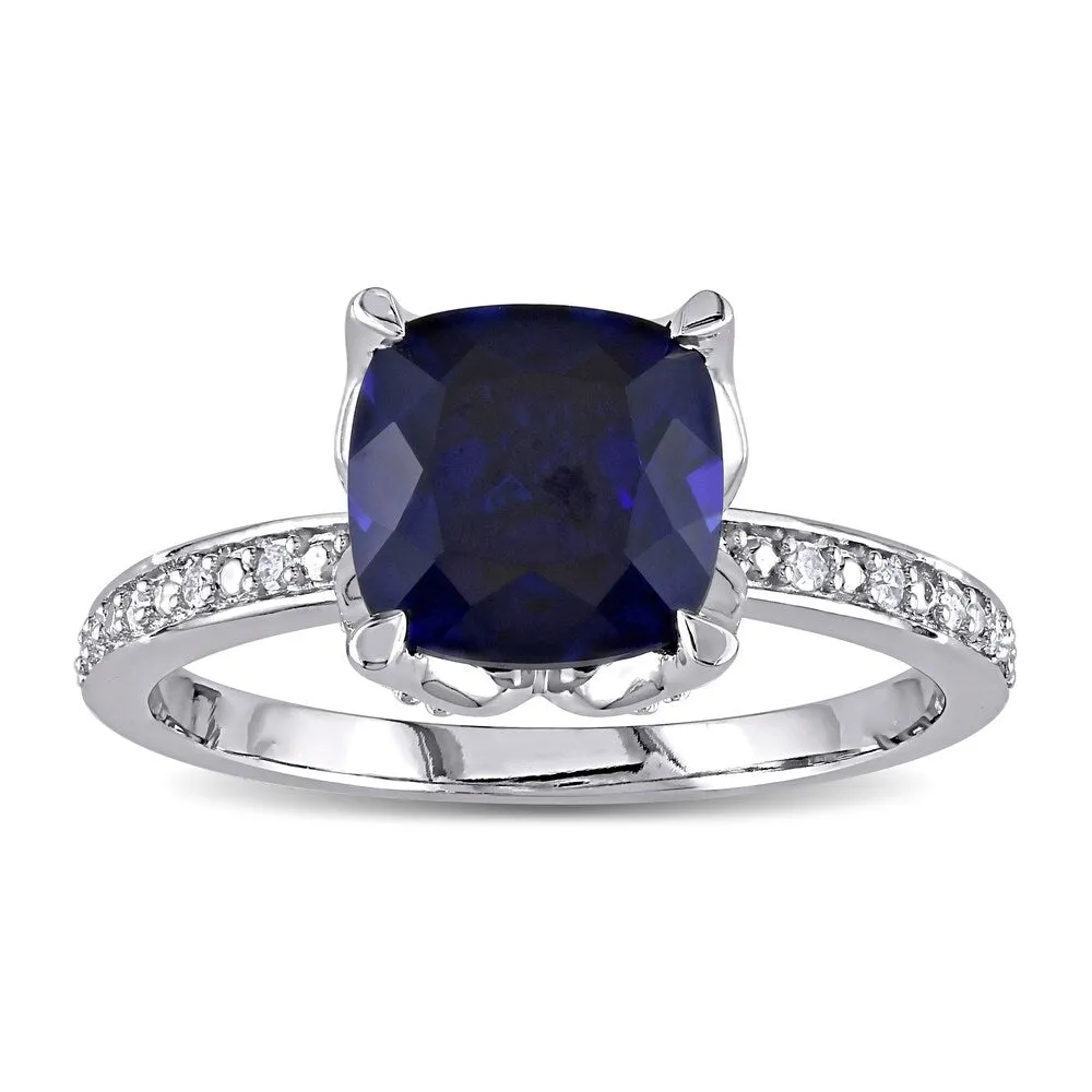 Miadora 10k White Gold Cushion-Cut Created Blue Sapphire and Diamond Ring sold by Zulily