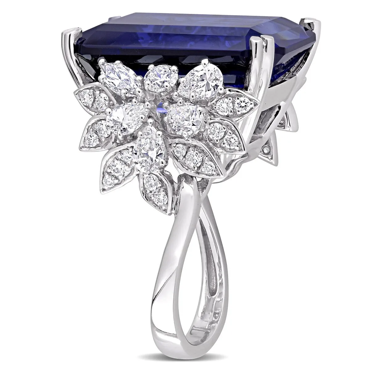 Miadora 14k White Gold 27ct TGW Created Blue Sapphire & 1 3/4ct TDW Multi-cut Diamond Cocktail Ring sold by Zulily product image thumbnail 3