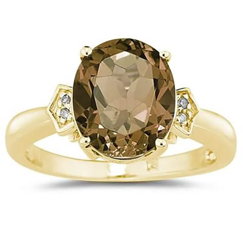 Marquee Jewels Smokey Quartz & Diamond Ring in 10k Yellow Gold made by Zulily