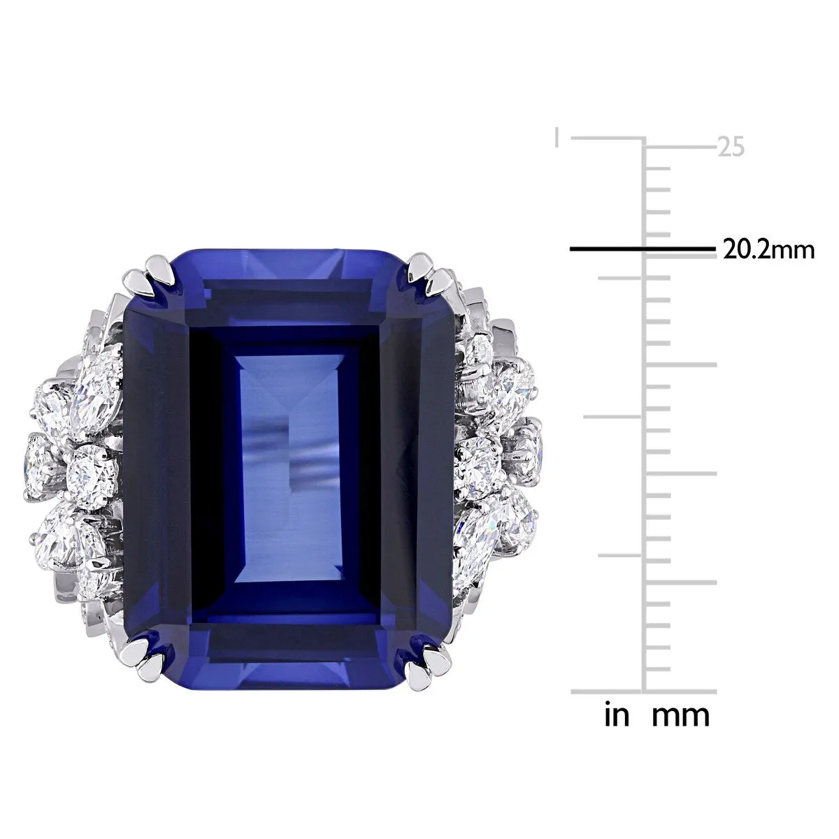 Miadora 14k White Gold 27ct TGW Created Blue Sapphire & 1 3/4ct TDW Multi-cut Diamond Cocktail Ring sold by Zulily product image thumbnail 5