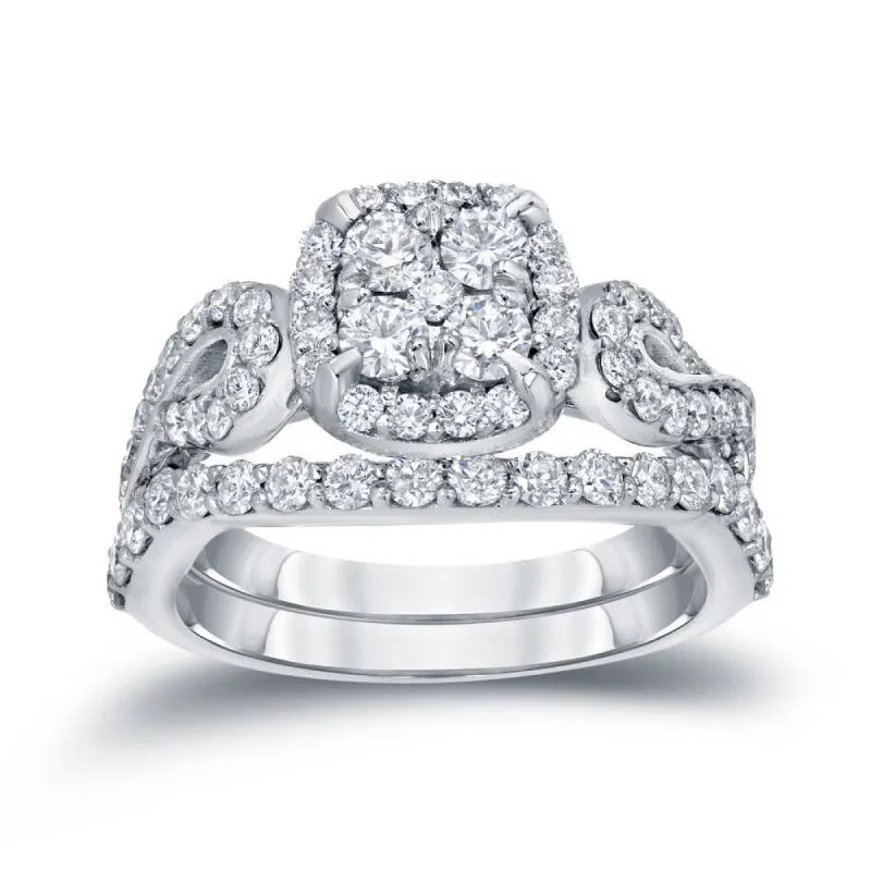 14k Gold 1 1/2ct TDW Vintage Infinity Inspired Diamond Halo Engagement Ring Set by Auriya sold by Zulily