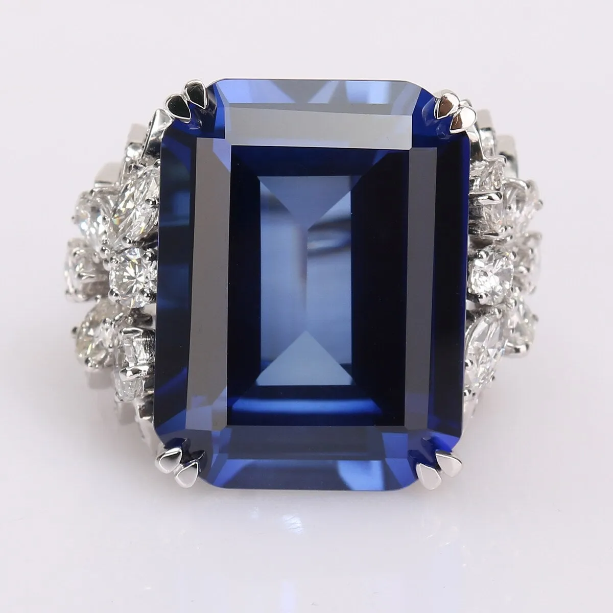 Miadora 14k White Gold 27ct TGW Created Blue Sapphire & 1 3/4ct TDW Multi-cut Diamond Cocktail Ring sold by Zulily product image thumbnail 2
