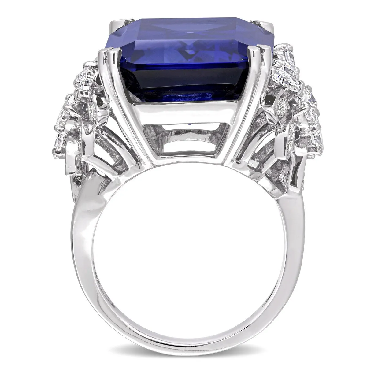 Miadora 14k White Gold 27ct TGW Created Blue Sapphire & 1 3/4ct TDW Multi-cut Diamond Cocktail Ring sold by Zulily product image thumbnail 4