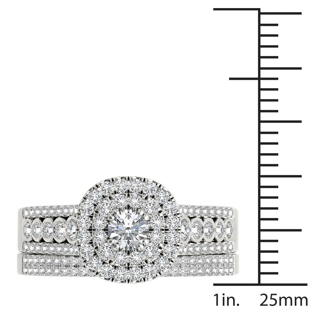 De Couer IGI Certified 10k White Gold 1ct TDW Diamond Double Halo Engagement Ring Set with One Band sold by Zulily product image thumbnail 4