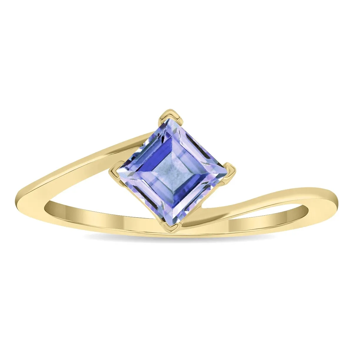 Women's Solitaire Square Shaped Tanzanite Wave Ring in 10K Yellow Gold sold by Zulily