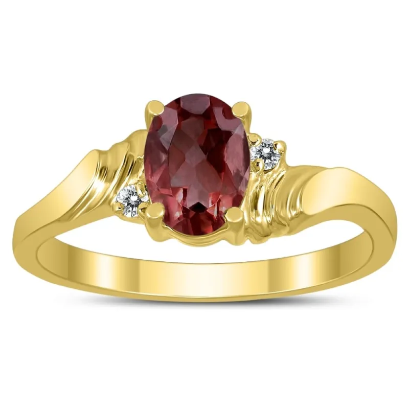 7X5MM Garnet and Diamond Wave Ring in 10K Yellow Gold sold by Zulily