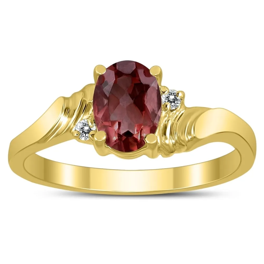 7X5MM Garnet and Diamond Wave Ring in 10K Yellow Gold sold by Zulily