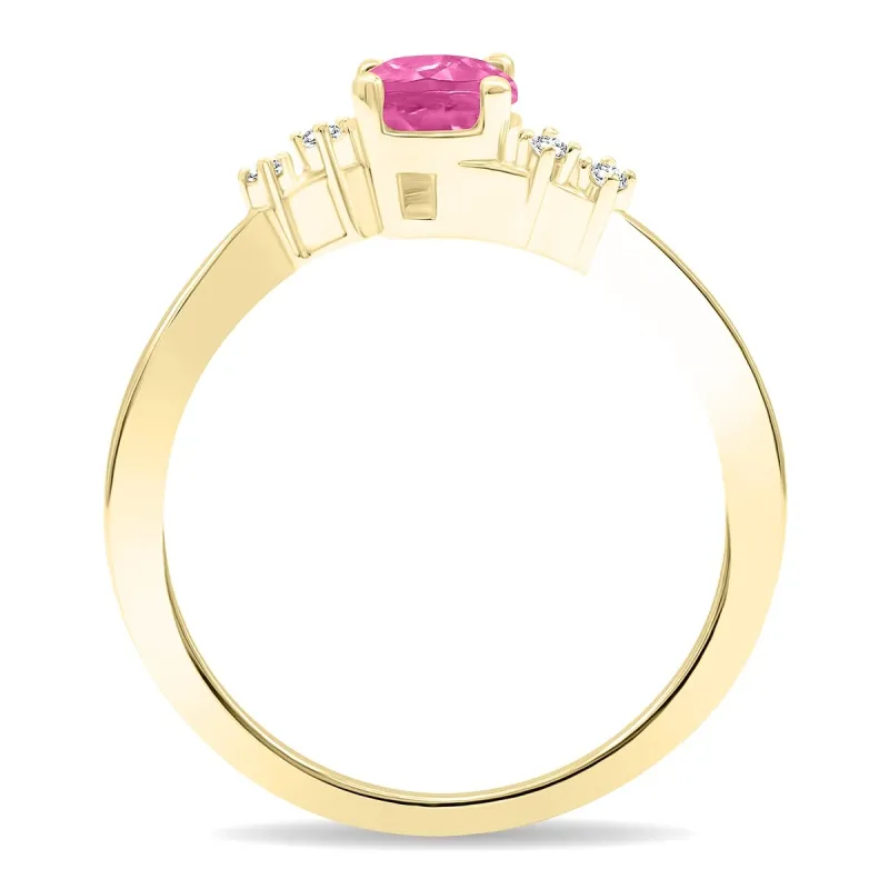 Women's Round Shaped Pink Topaz and Diamond Tierra Ring in 10K Yellow Gold sold by Zulily