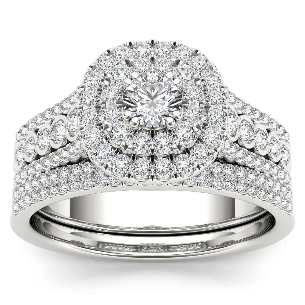 De Couer IGI Certified 10k White Gold 1ct TDW Diamond Double Halo Engagement Ring Set with One Band sold by Zulily
