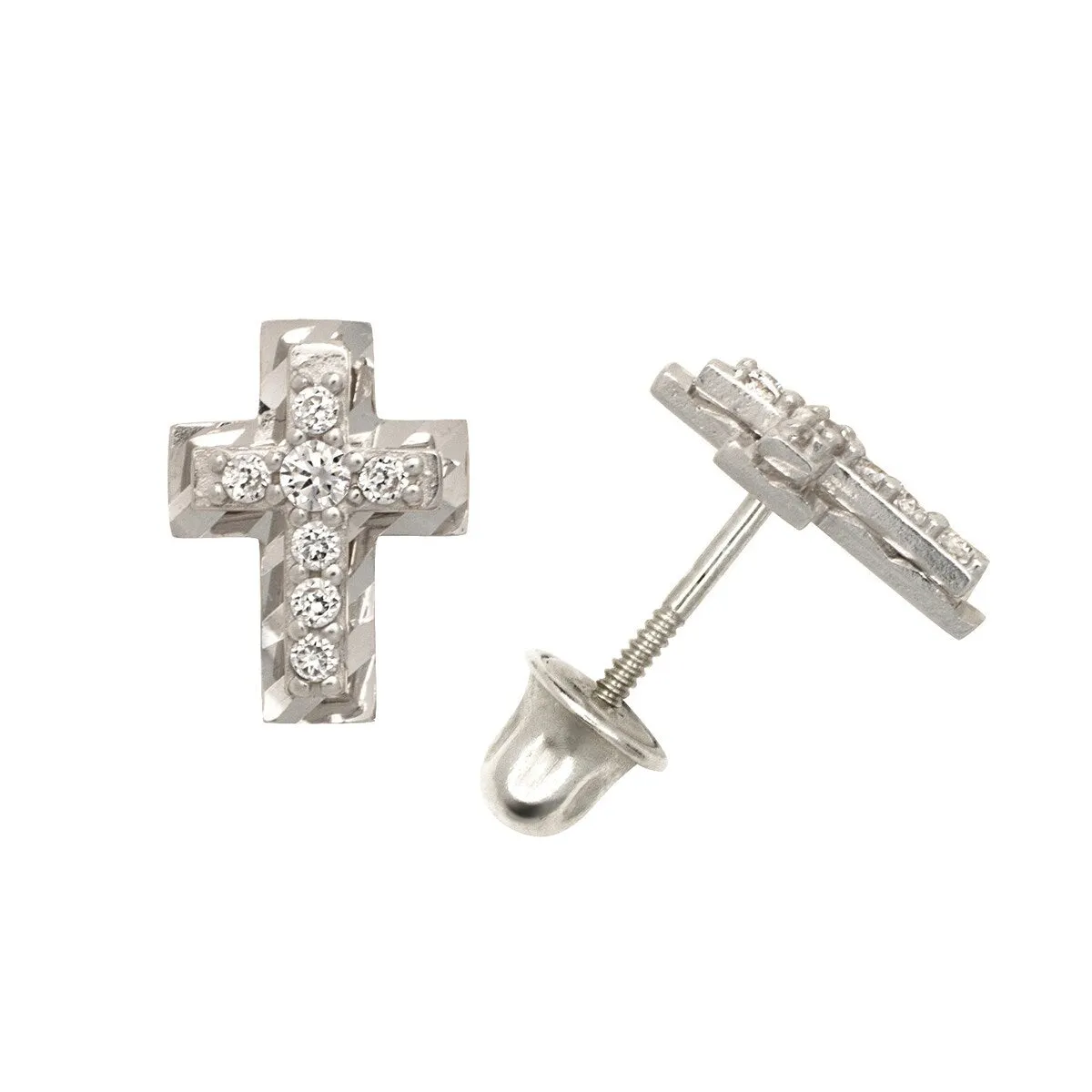 Curata 14k Gold Small Round Cubic Zirconia Cross Stud Screw-back Earrings sold by Zulily product image thumbnail 3