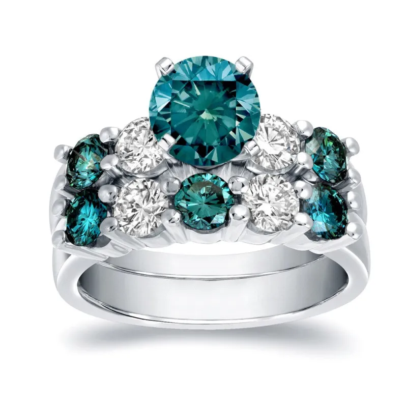 Auriya 14k Gold 4 carat TW 5-Stone Blue Diamond Engagement Ring Set sold by Zulily