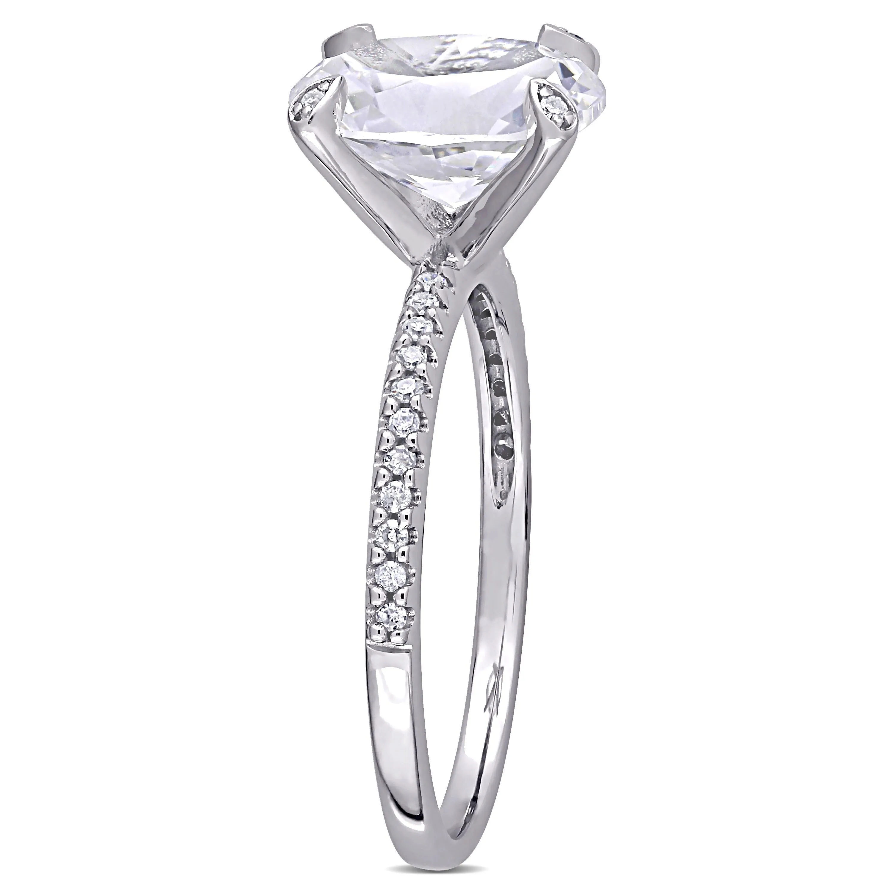 Miadora 4 1/6ct TGW Created White Sapphire and 1/10ct TW Diamond Engagement Ring in 10k White Gold sold by Zulily product image thumbnail 2