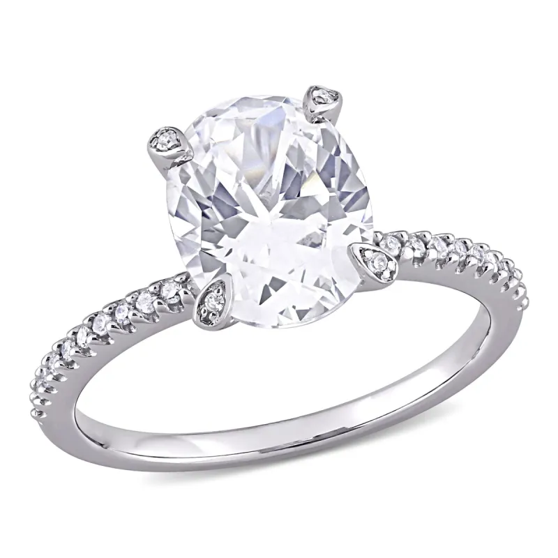 Miadora 4 1/6ct TGW Created White Sapphire and 1/10ct TW Diamond Engagement Ring in 10k White Gold sold by Zulily