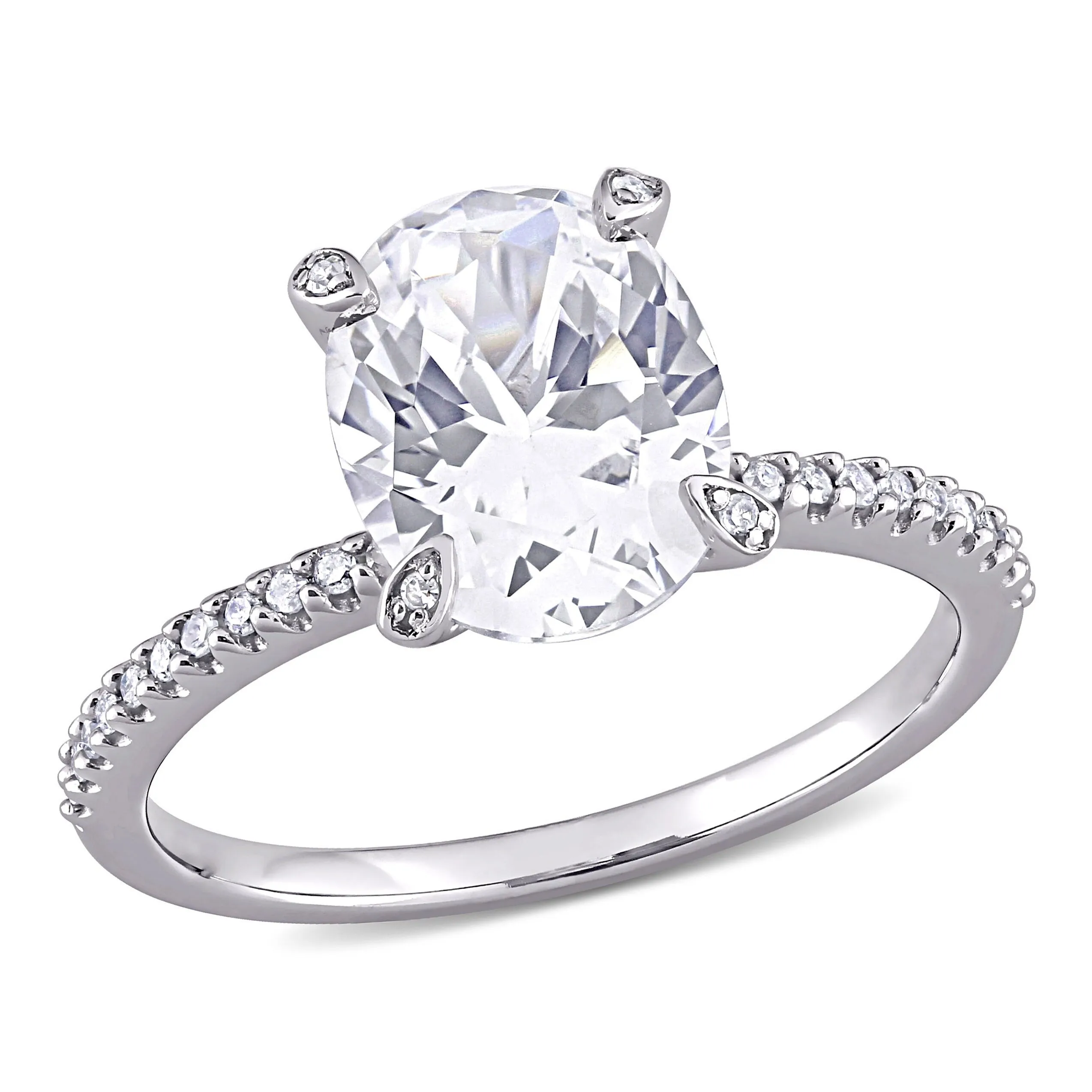 Miadora 4 1/6ct TGW Created White Sapphire and 1/10ct TW Diamond Engagement Ring in 10k White Gold sold by Zulily
