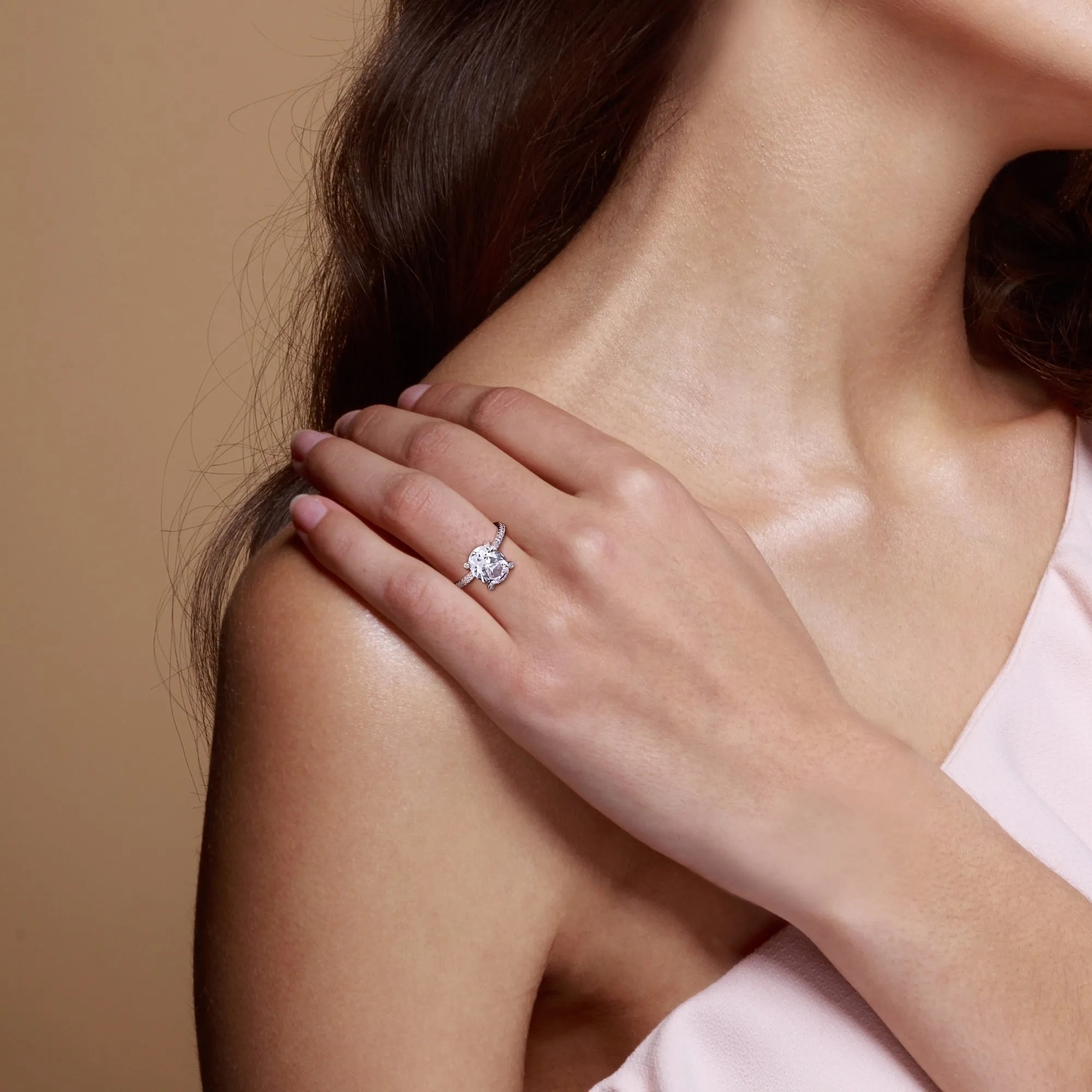 Miadora 4 1/6ct TGW Created White Sapphire and 1/10ct TW Diamond Engagement Ring in 10k White Gold sold by Zulily product image thumbnail 5