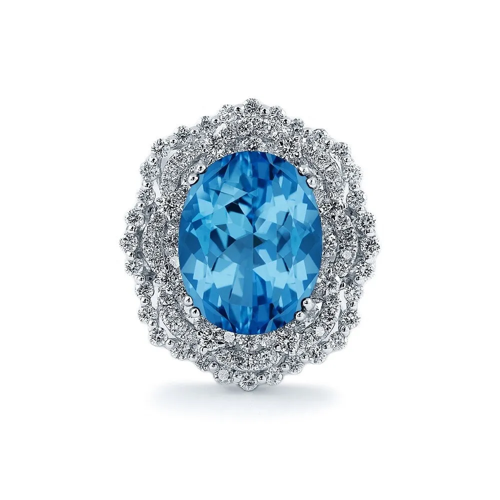 Auriya Unique 8 7/8ct Oval Blue Topaz Halo Diamond Ring 1 1/3ctw 18K Gold sold by Zulily product image thumbnail 2