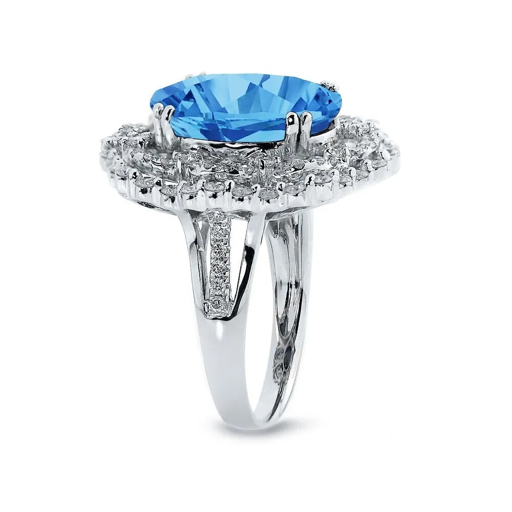 Auriya Unique 8 7/8ct Oval Blue Topaz Halo Diamond Ring 1 1/3ctw 18K Gold sold by Zulily product image thumbnail 3