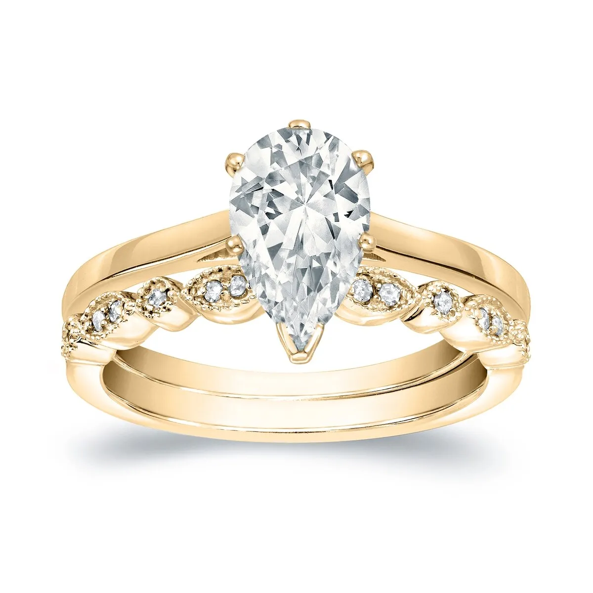 Auriya 14k Gold 1 1/6ctw Vintage Pear Shape Solitaire Diamond Engagement Ring Set sold by Zulily product image thumbnail 2