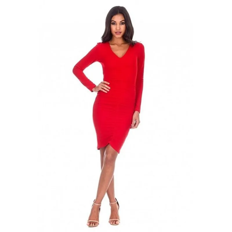 Ax Paris Women's Ruched Sleeved Dress Red Size 10 sold by Zulily