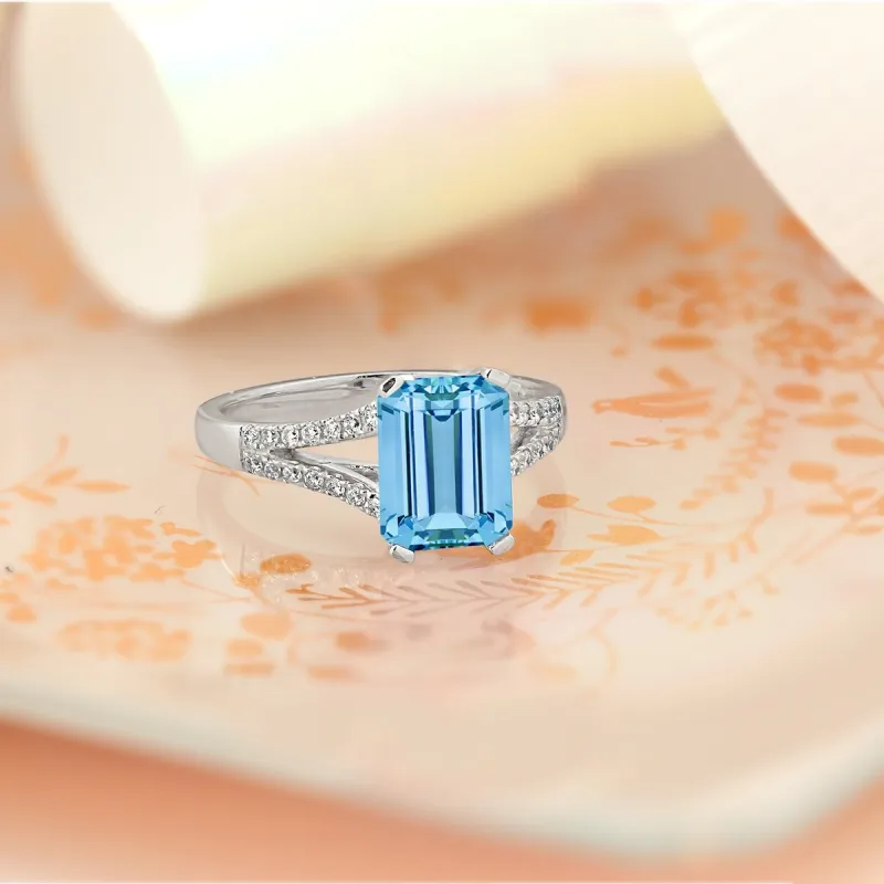 Auriya 2 1/8ct Fancy Emerald-cut Sky Blue Topaz and Diamond Engagement Ring 1/4ctw 14k Gold sold by Zulily