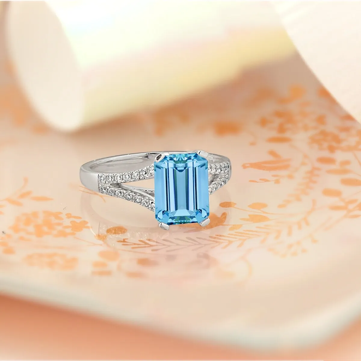 Auriya 2 1/8ct Fancy Emerald-cut Sky Blue Topaz and Diamond Engagement Ring 1/4ctw 14k Gold sold by Zulily