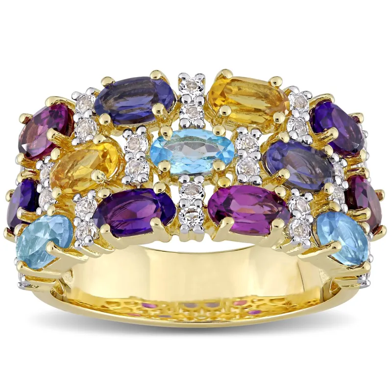 Miadora Yellow Plated Sterling Silver Multi-Gemstone 3-Row Cluster Anniversary Band sold by Zulily
