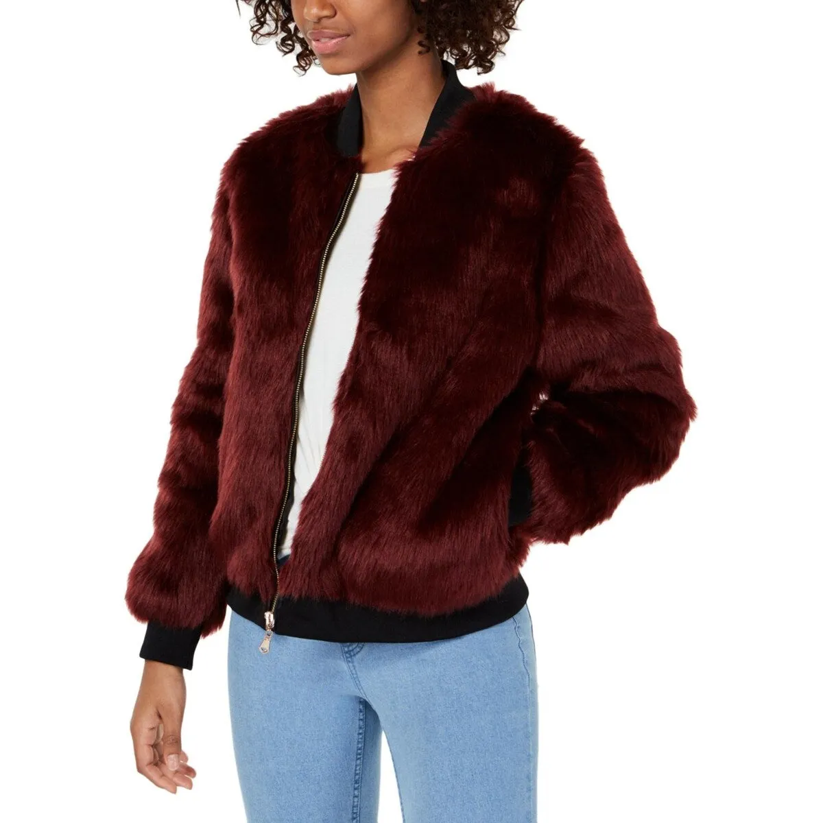 Say What? Juniors' Faux-Faux Jacket Red Size Extra Large sold by Zulily