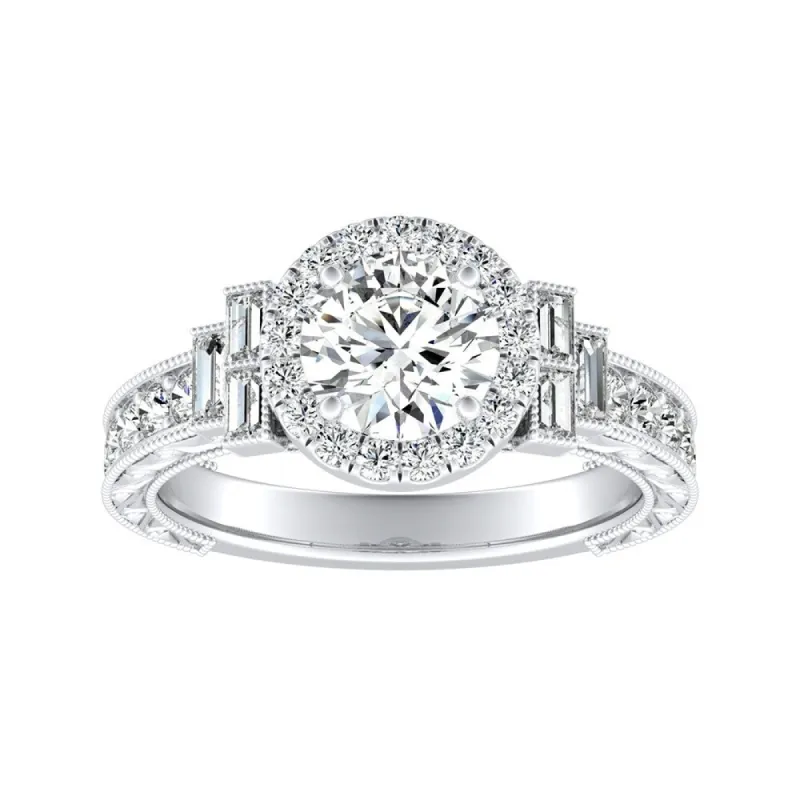 Auriya 14K Deco Vintage 1ct Moissanite Engagement Ring with 9/10ctw Halo Diamond sold by Zulily