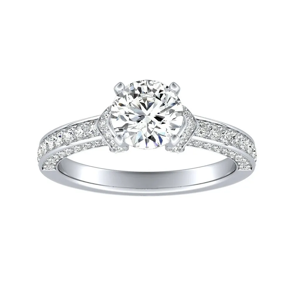 Auriya 14k Gold Round 3ct Moissanite and 3/8ct TDW Diamond Engagement Ring sold by Zulily