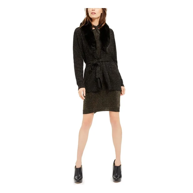 Michael Kors Women's Faux Textured Speckle Long Sleeve Open Cardigan Sweater Black Size Petite sold by Zulily