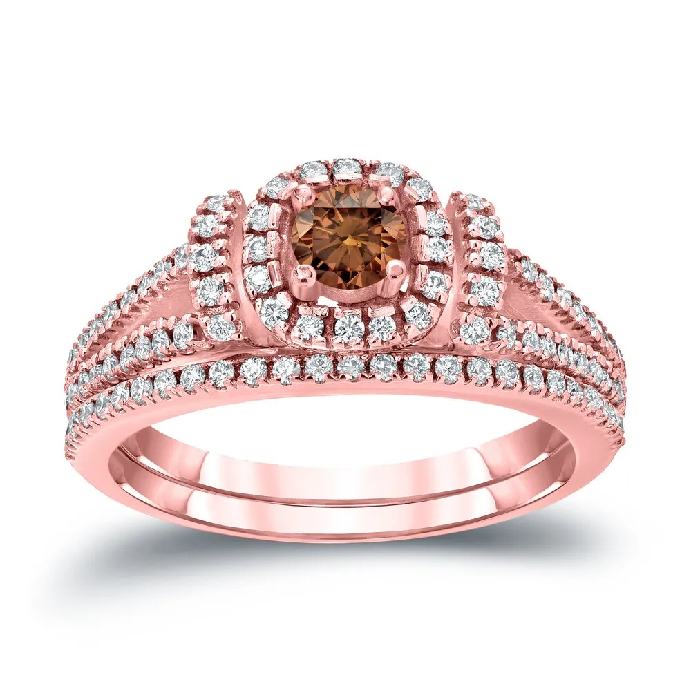 Auriya Modern 3/4ctw Round Halo Brown Diamond Engagement Ring Set 14kt Gold sold by Zulily product image thumbnail 3