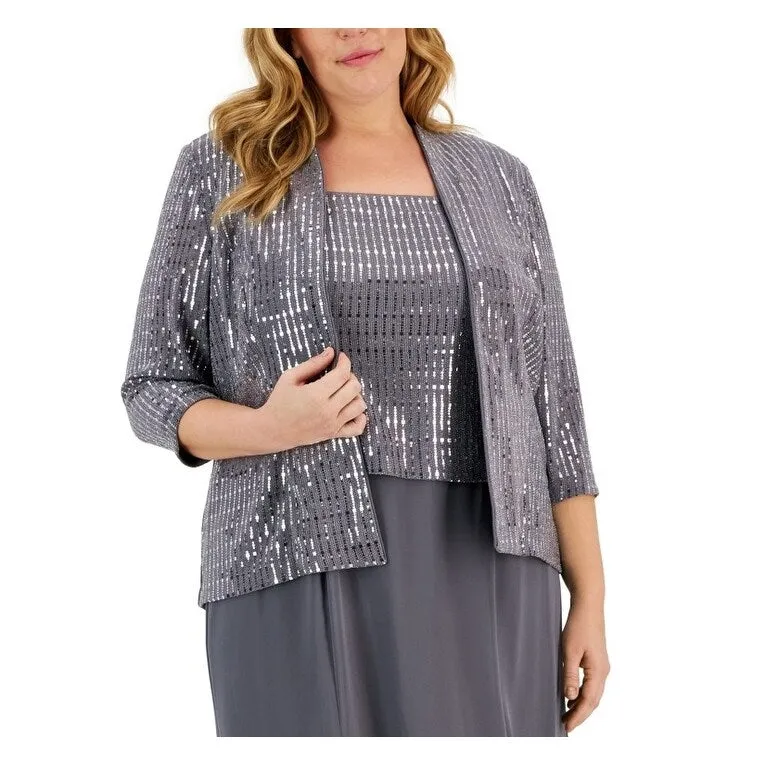 Alex Evenings Women's Sequin Embellished Midi Dress with Jacket Gray Size 16W sold by Zulily product image thumbnail 2