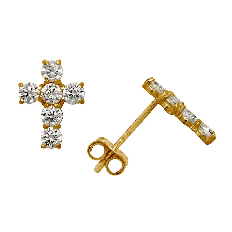 Curata 14k Gold Small Round Cubic Zirconia Cross Post Stud Earrings sold by Zulily