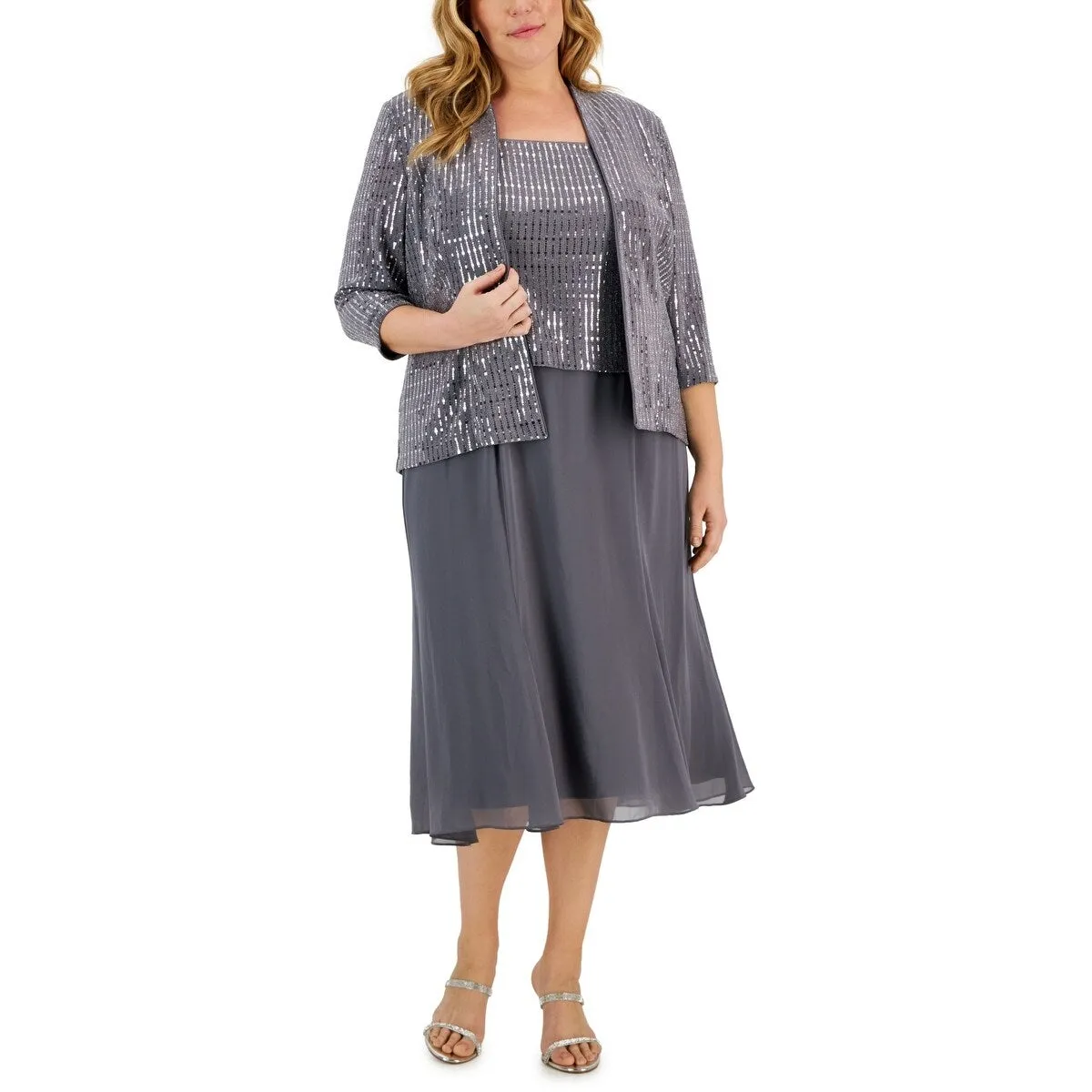 Alex Evenings Women's Sequin Embellished Midi Dress with Jacket Gray Size 16W sold by Zulily