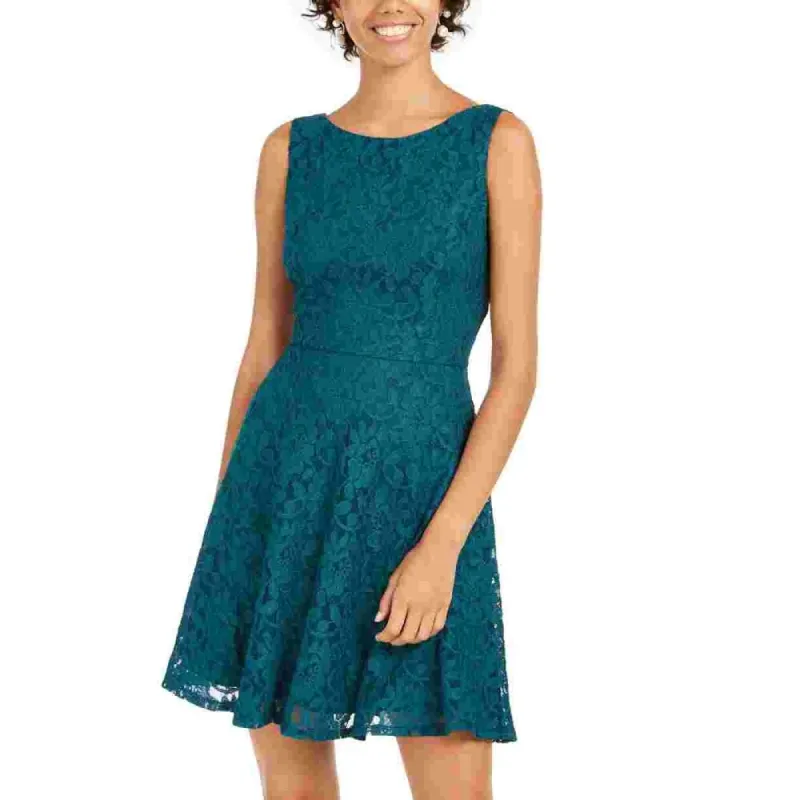 Speechless Women's Lace Zippered Sleeveless Jewel Neck Short Fit Flare Dress Green Size XXS sold by Zulily