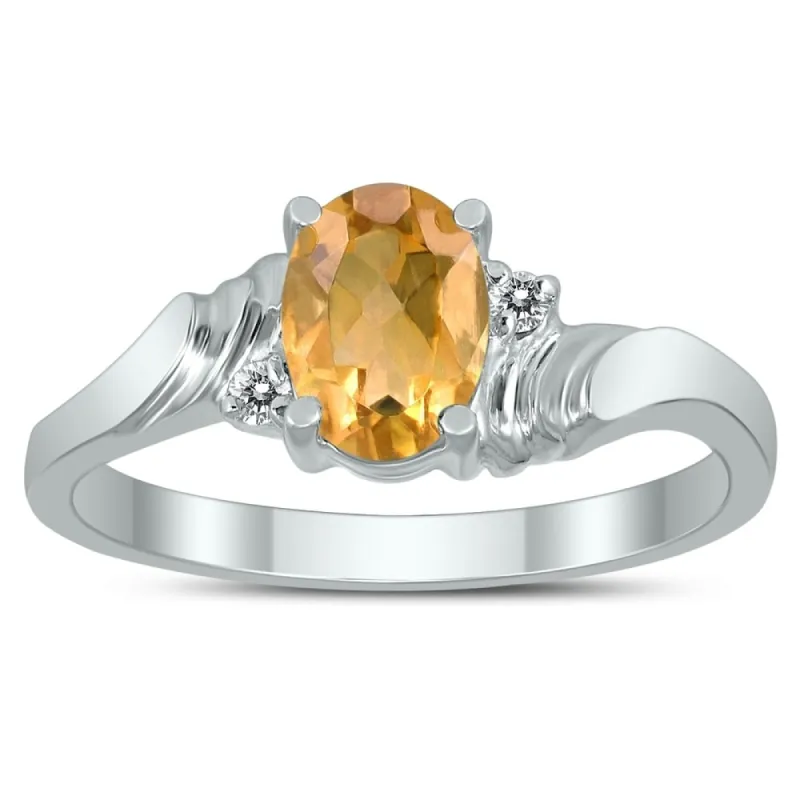 7X5MM Citrine and Diamond Wave Ring in 10K White Gold sold by Zulily