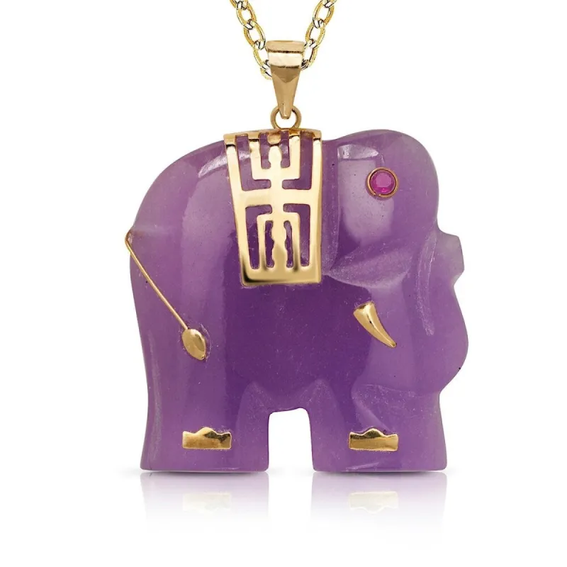 Curata 14k Yellow Gold 18" Lavendar Jade or Blue Lapis Good Luck Elephant Necklace (22mm x 30mm) sold by Zulily