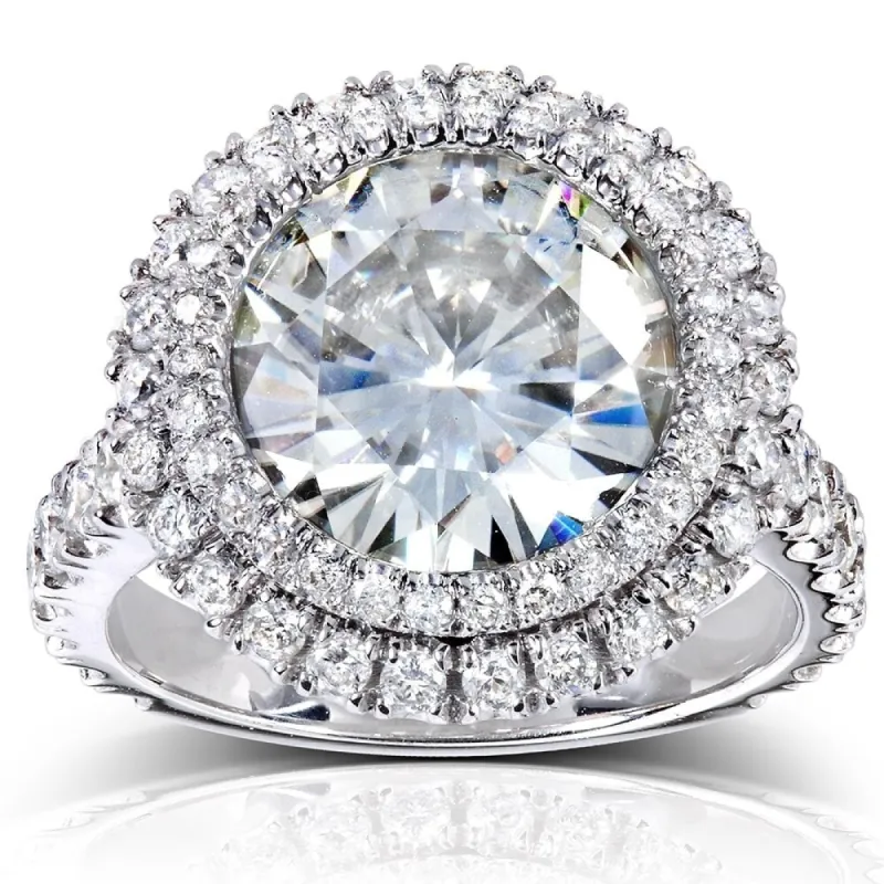 Annello by Kobelli 14k White Gold 5 7/8ct TGW Large Moissanite and Diamond Round Double Halo Statement Ring made by Zulily