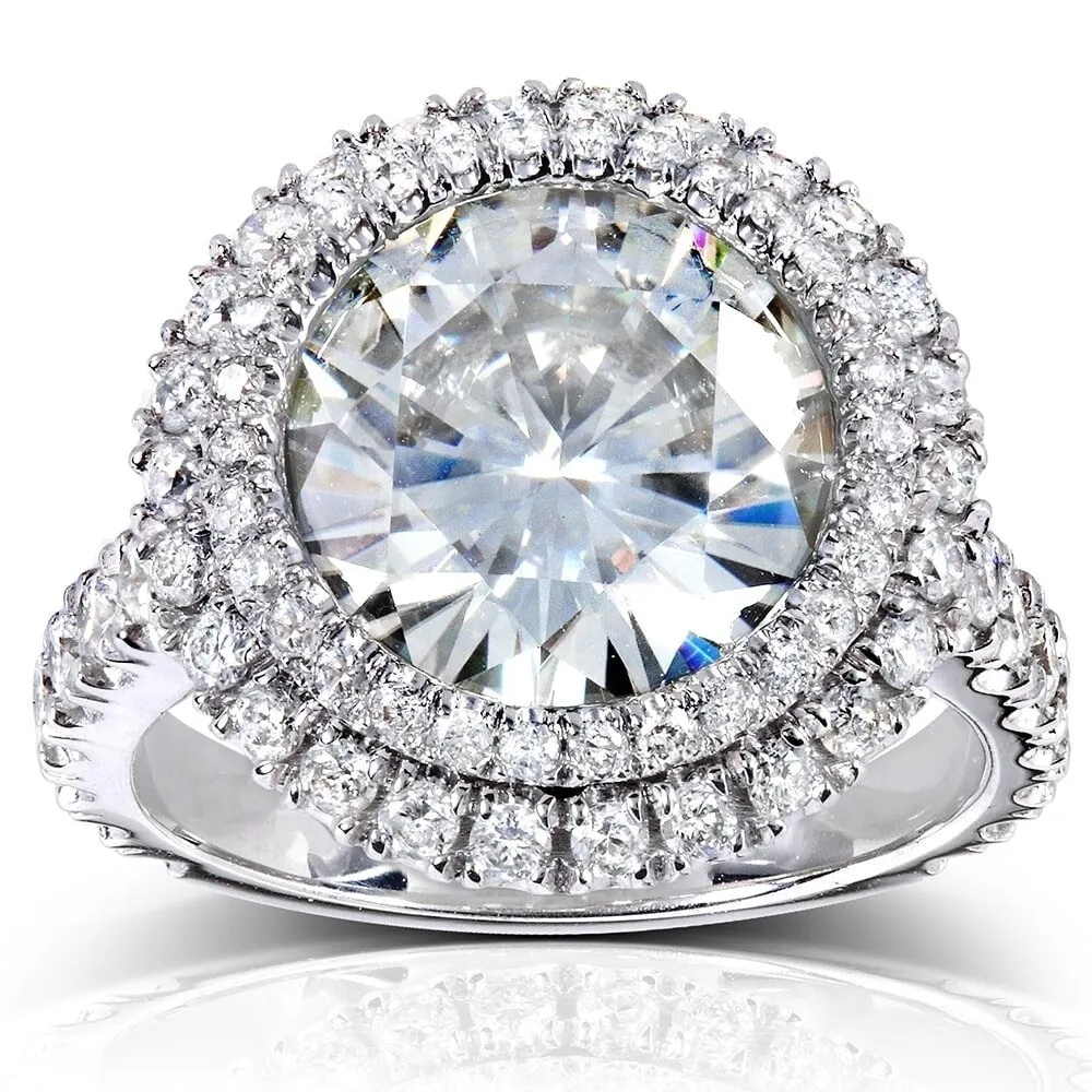 Annello by Kobelli 14k White Gold 5 7/8ct TGW Large Moissanite and Diamond Round Double Halo Statement Ring sold by Zulily