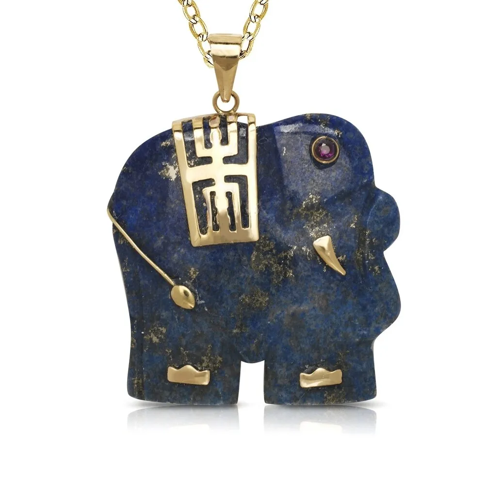 Curata 14k Yellow Gold 18" Lavendar Jade or Blue Lapis Good Luck Elephant Necklace (22mm x 30mm) sold by Zulily product image thumbnail 2