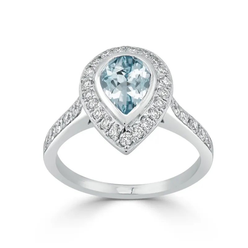 Auriya 9/10ct Pear Shape Aquamarine Halo Diamond Engagement Ring 5/8ctw 18K Gold sold by Zulily