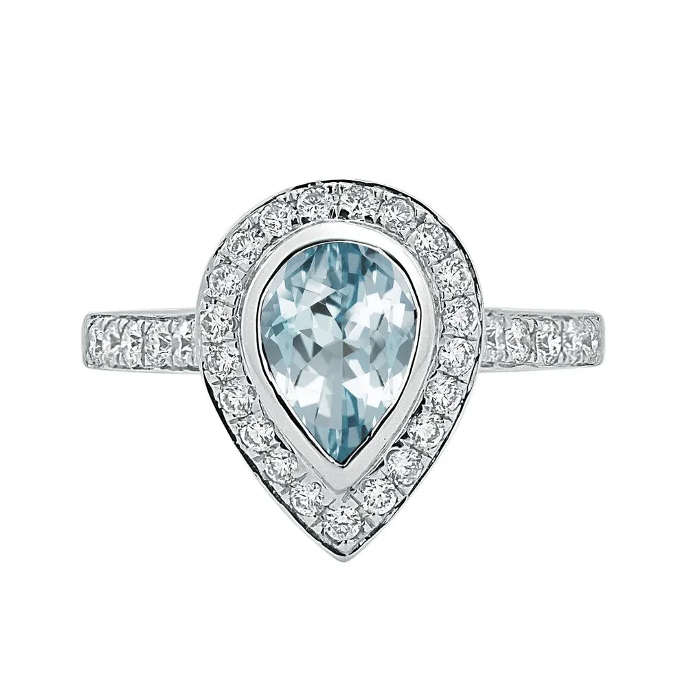 Auriya 9/10ct Pear Shape Aquamarine Halo Diamond Engagement Ring 5/8ctw 18K Gold sold by Zulily product image thumbnail 2